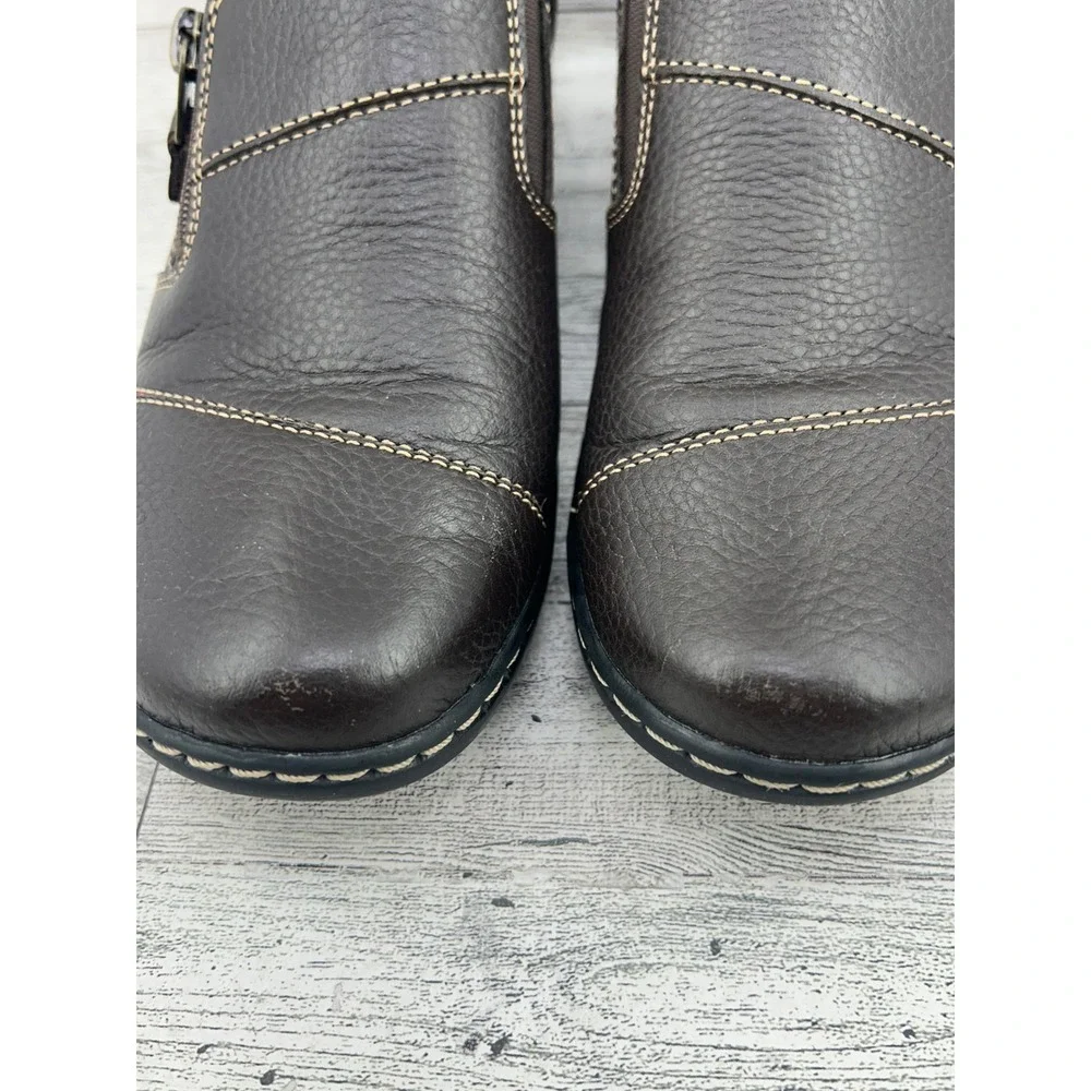 Clarks Collection Womens Brown‎ Leather Zip Side Slip On Loafer Shoes Size 7M